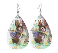 Orecchini da donna in pelle con ciondolo a forma di coniglietto pasquale, con gancio, alla moda, vintage, per feste, uso quotidiano, Misura unica, Pelle