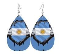 Orecchini da donna in pelle con ciondolo a forma di cuore con bandiera dell'Argentina, con gancio, alla moda, vintage, per feste e uso quotidiano, Misura unica, Pelle