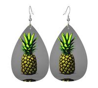 Orecchini da donna in pelle con ciondolo a goccia e stampa di ananas, versatili ed eleganti da indossare tutti i giorni