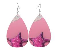 Orecchini da donna in pelle con ciondolo a goccia e stampa spiaggia di sabbia rosa, versatili ed eleganti da indossare tutti i giorni
