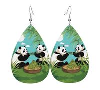 Orecchini da donna in pelle con due graziosi panda stampati, semplice ciondolo a forma di goccia, elegante regalo per le vacanze