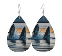 Orecchini da donna in pelle con due simpatici animali marini stampati, semplice ciondolo a forma di goccia, elegante regalo per le vacanze
