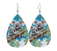 Orecchini da donna in pelle con due simpatici koala stampati, semplice ciondolo a forma di goccia, elegante regalo per le vacanze