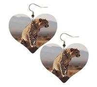 Orecchini da donna in pelle con ghepardo africano selvatico, orecchini pendenti a forma di cuore, leggeri, gioielli regalo