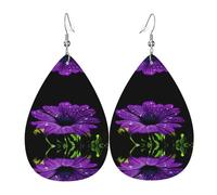 Orecchini da donna in pelle con margherita viola, con pendente a goccia, accessori alla moda per uso quotidiano e feste, Misura unica, Pelle