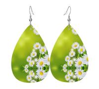 Orecchini da donna in pelle con margherite e fiori floreali, con stampa, con gancio, alla moda, vintage, per feste e uso quotidiano, Misura unica, Pelle