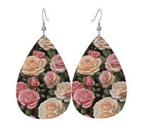 Orecchini da donna in pelle con molte belle rose stampate, semplice ciondolo a forma di goccia, elegante regalo per le vacanze