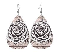 Orecchini da donna in pelle con molte belle rose stampate, semplice ciondolo a forma di goccia, elegante regalo per le vacanze