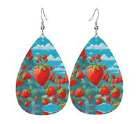 Orecchini da donna in pelle con molte gustose fragole stampate, semplice ciondolo a forma di goccia, elegante regalo per le vacanze