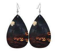 Orecchini da donna in pelle con molte luci a forma di zucca, semplici pendenti a forma di goccia, regalo elegante per le vacanze