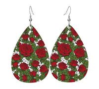Orecchini da donna in pelle con molte rose dei cartoni animati stampati, semplice ciondolo a forma di goccia, elegante regalo per le