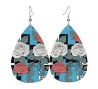 Orecchini da donna in pelle con molte rose stampate, semplice ciondolo a forma di goccia, elegante regalo per le vacanze