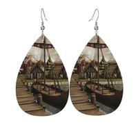 Orecchini da donna in pelle con motivo a barca vichinga, adatti per l'uso quotidiano, feste e appuntamenti