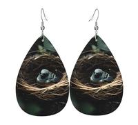 Orecchini da donna in pelle con motivo a nido di uccellino, adatti per l'uso quotidiano, feste, appuntamenti, ecc., taglia unica, in finta pelle, con diamanti