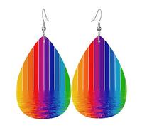 Orecchini da donna in pelle con motivo a righe arcobaleno, adatti per l'uso quotidiano, feste e appuntamenti