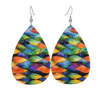 Orecchini da donna in pelle con motivo a squame di pesce arcobaleno, adatti per l'uso quotidiano, feste, appuntamenti, ecc.