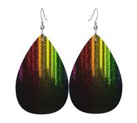 Orecchini da donna in pelle con motivo arcobaleno fluo, adatti per l'uso quotidiano, feste e appuntamenti