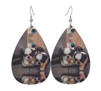 Orecchini da donna in pelle con motivo cucciolo nell'angolo, adatti per l'uso quotidiano, feste e appuntamenti