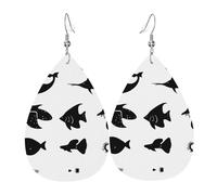 Orecchini da donna in pelle con motivo pesce bianco e nero, adatti per tutti i giorni, feste, appuntamenti, ecc.