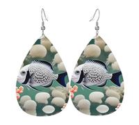 Orecchini da donna in pelle con motivo pesce tropicale bianco, adatti per l'uso quotidiano, feste, appuntamenti, ecc., taglia unica, in finta pelle, diamante