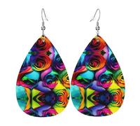 Orecchini da donna in pelle con motivo rosa arcobaleno, adatti per l'uso quotidiano, feste e appuntamenti