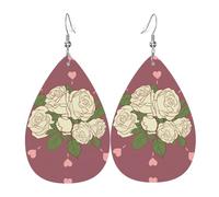 Orecchini da donna in pelle con motivo rosa dell'amore, adatti per l'uso quotidiano, feste, appuntamenti, ecc.
