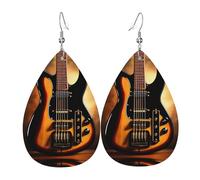Orecchini da donna in pelle con pendente a goccia e stampa a forma di chitarra strumentale, versatili ed eleganti da indossare tutti i giorni