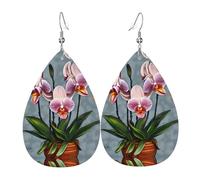 Orecchini da donna in pelle con pendente a goccia e stampa di orchidee in fiore, versatili ed eleganti da indossare tutti i giorni