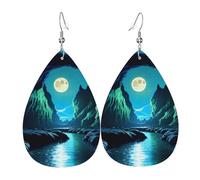 Orecchini da donna in pelle con pendente a goccia e stampa Water Moon Cave, versatili ed eleganti da indossare tutti i giorni