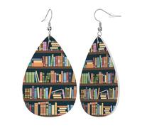 Orecchini da donna in pelle con stampa a forma di libreria a forma di topo di biblioteca, orecchini pendenti a goccia, accessori per abiti