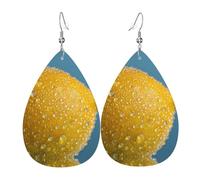 Orecchini da donna in pelle con stampa a gocce d'acqua al limone, semplici pendenti a forma di goccia, regalo elegante per le