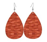 Orecchini da donna in pelle con stampa a goccia a forma di muro di mattoni rossi, alla moda, leggeri, da indossare tutti i giorni, Misura unica, Pelle