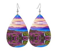 Orecchini da donna in pelle con stampa a goccia con paesaggio floreale montagna con gancio moda vintage festa uso quotidiano, Misura unica, Pelle