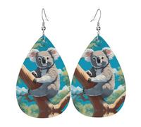 Orecchini da donna in pelle con stampa a koala felice, semplice ciondolo a forma di goccia, elegante regalo per le vacanze
