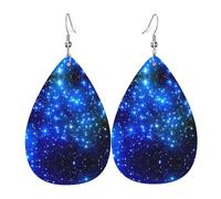 Orecchini da donna in pelle con stampa a stelle blu brillanti - Orecchini pendenti a goccia, perfetti per feste e accessori per costumi, taglia unica, in pelle, senza pietre preziose