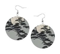 Orecchini da donna in pelle con stampa albero di pino sotto la luna, orecchini a cerchio colorati, accessorio perfetto per feste in costume, taglia unica, pelle, senza gemme, taglia unica, pelle