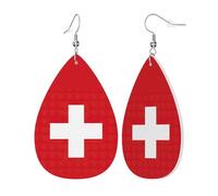 Orecchini da donna in pelle con stampa bandiera svizzera, orecchini pendenti a goccia, gioielli accessori