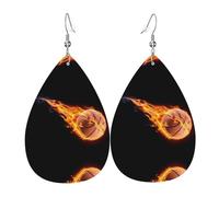 Orecchini da donna in pelle con stampa basket on fire - Orecchini pendenti a goccia, perfetti per feste e accessori per costumi, taglia unica, in pelle, senza pietre preziose
