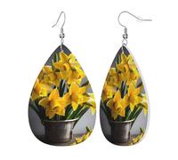 Orecchini da donna in pelle con stampa bouquet di narcisi orecchini pendenti a goccia gioielli accessori