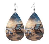 Orecchini da donna in pelle con stampa cielo blu e mare, semplici orecchini a forma di goccia, regalo elegante per le vacanze