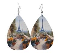 Orecchini da donna in pelle con stampa della Torre Eiffel in lontananza, semplice ciondolo a forma di goccia, elegante regalo per le vacanze