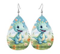 Orecchini da donna in pelle con stampa di dinosauri d'amore, gioielli pendenti a goccia, accessorio leggero con glitter, taglia unica, in pelle, senza pietre preziose, taglia unica, in pelle, senza
