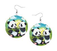 Orecchini da donna in pelle con stampa di due panda felici, orecchini a cerchio, perfetti per feste in costume e accessori per ragazze, Misura unica, Pelle