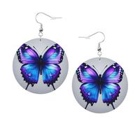 Orecchini da donna in pelle con stampa di farfalle blu viola - leggeri pendenti, gioielli a cerchio colorati, perfetti per accessori per ragazze, Misura unica, Pelle