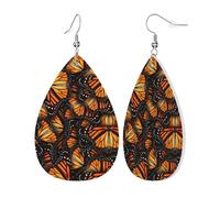 Orecchini da donna in pelle con stampa di farfalle monarca arancioni, orecchini pendenti a goccia, accessori per abiti