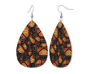 Orecchini da donna in pelle con stampa di farfalle monarca arancioni, orecchini pendenti a goccia, accessori per abiti