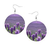 Orecchini da donna in pelle con stampa di fiori colorati viola lavanda - Orecchini pendenti e a cerchio, perfetti per feste in costume, accessori per ragazze, Misura unica, Pelle