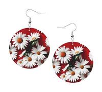 Orecchini da donna in pelle con stampa di fiori rossi e margherite bianche, leggeri pendenti, gioielli a cerchio colorati, perfetti per accessori per ragazze, Misura unica, Pelle