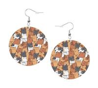 Orecchini da donna in pelle con stampa di gatti arancioni, orecchini a cerchio, perfetti per feste in costume e accessori per ragazze, Misura unica, Pelle