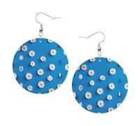 Orecchini da donna in pelle con stampa di margherite bianche, leggeri pendenti, gioielli a cerchio colorati, perfetti per accessori per ragazze, Misura unica, Pelle